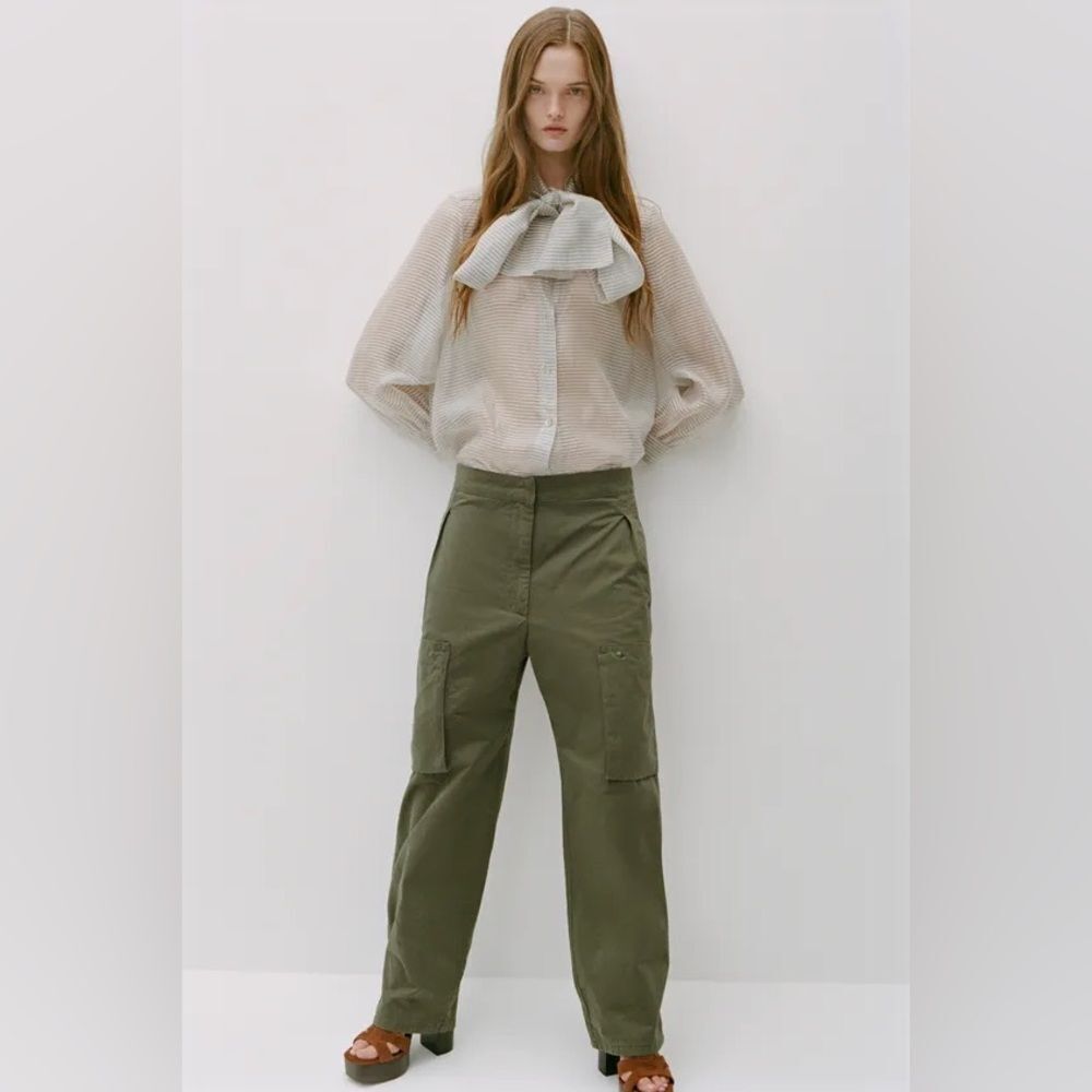 Zara Women Green Cargo Pants High-Waisted Utility Size 8 (L) NWT